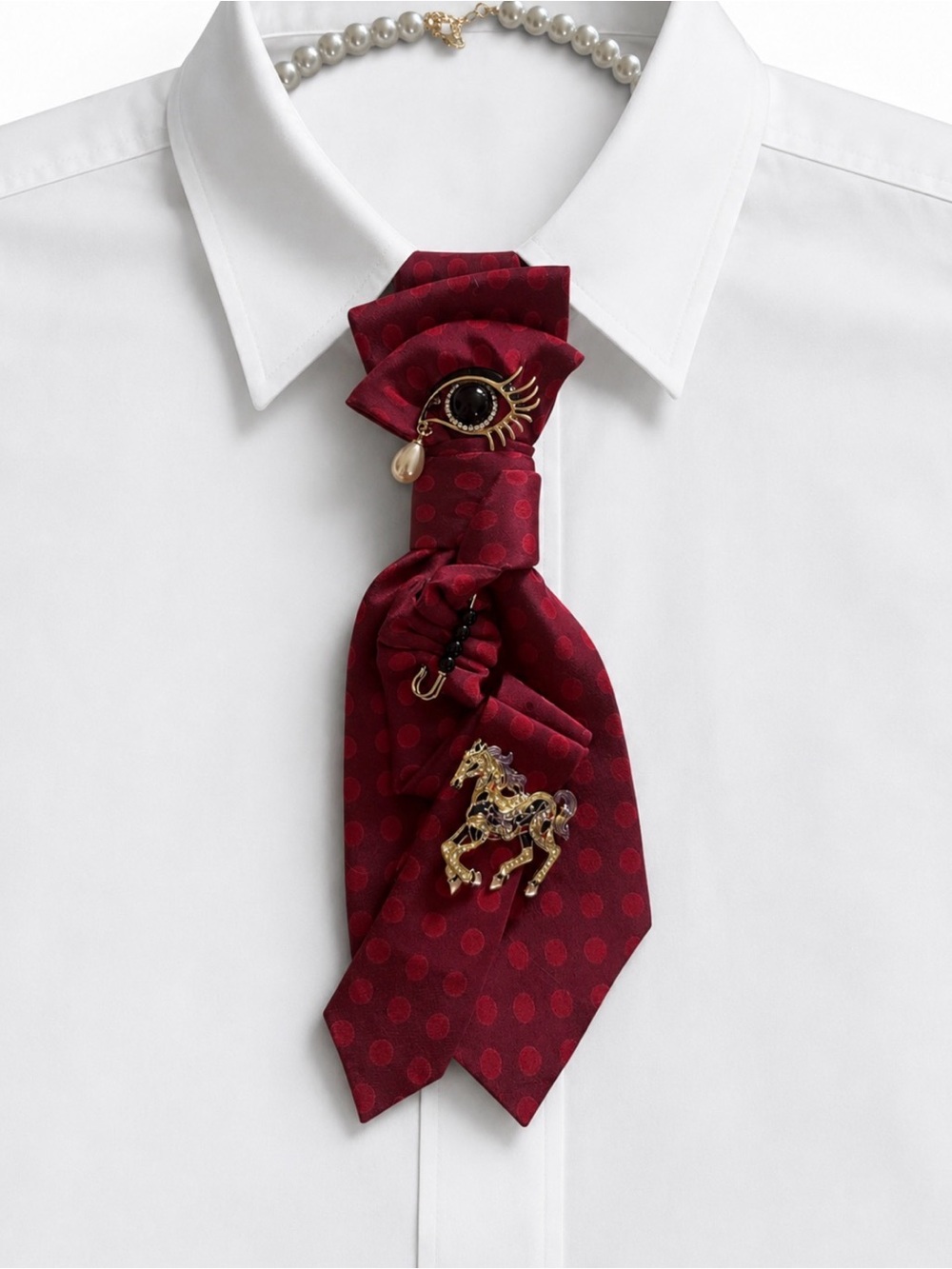 Unique Fashion Accessory,Reimagined Burgundy Polka Dot Tie Necklace - Picture 5 of 5
